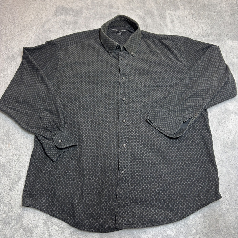 Croft & Barrow Corduroy Shirt Men Large Gray Button Down Long Sleeve 100% Cotton
